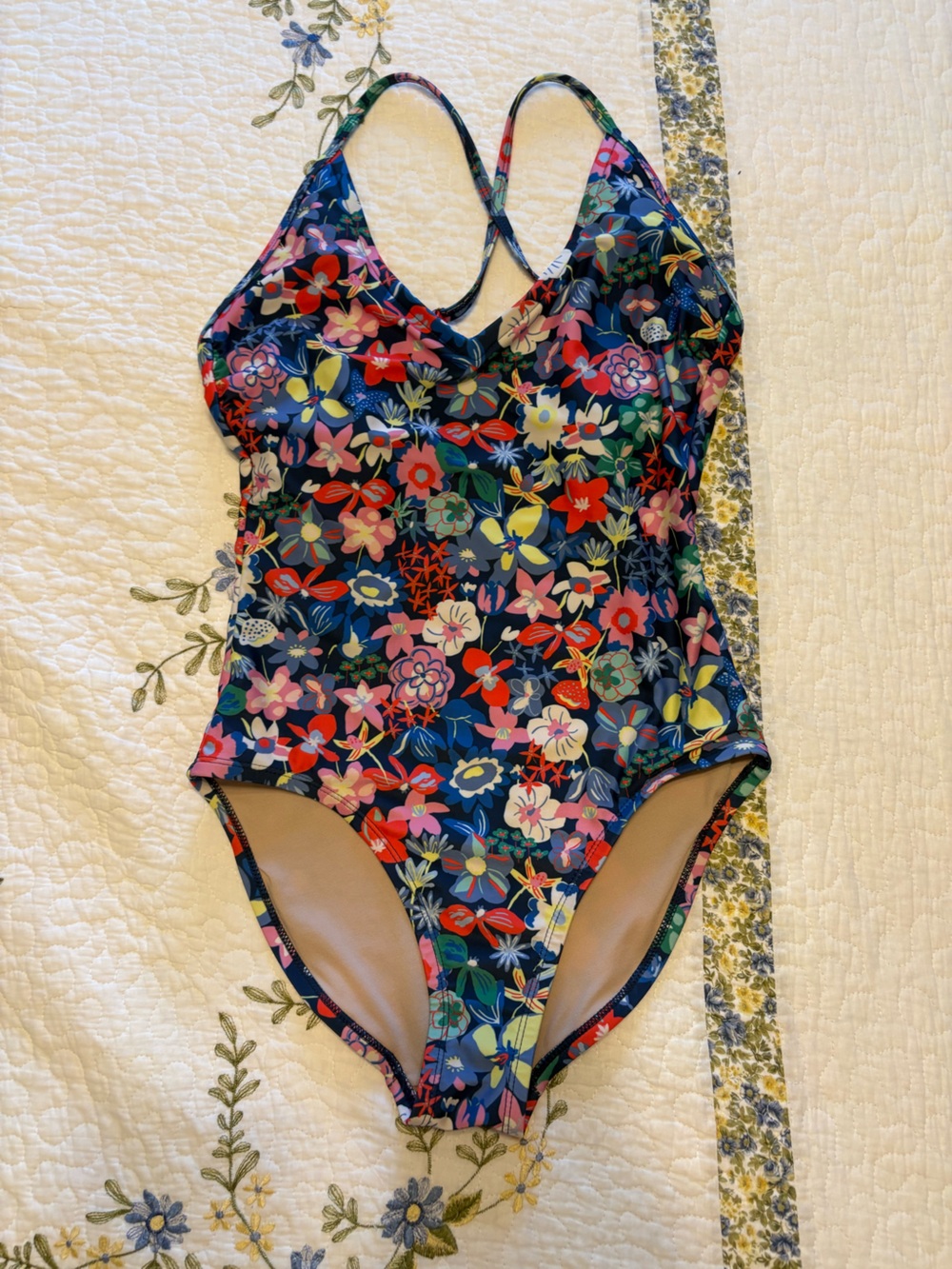 Tea Collection Ladies Small Floral Navy Multicolor One-Piece Swimsuit